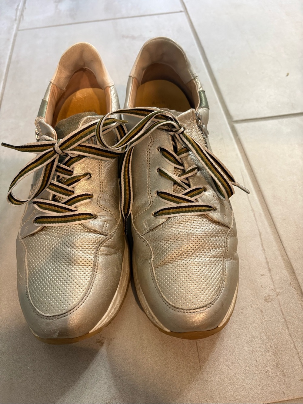 Softwaves Women's Metallic Silver Lace-Up Sneakers with Striped Laces